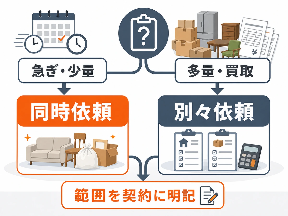 残置物撤去と解体を同時依頼か別々依頼か判断する分岐図