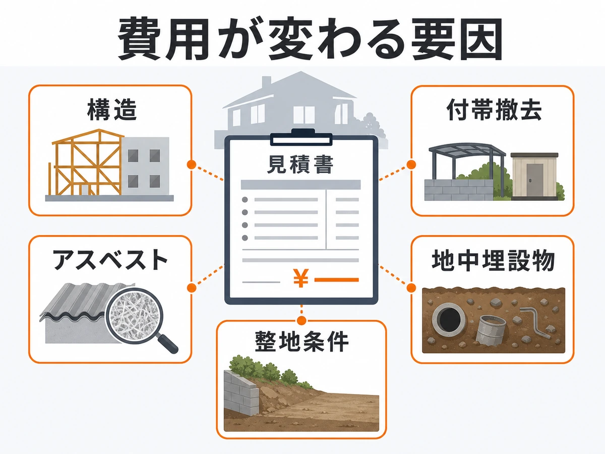 解体費用が変わる要因を示す見積もり図解