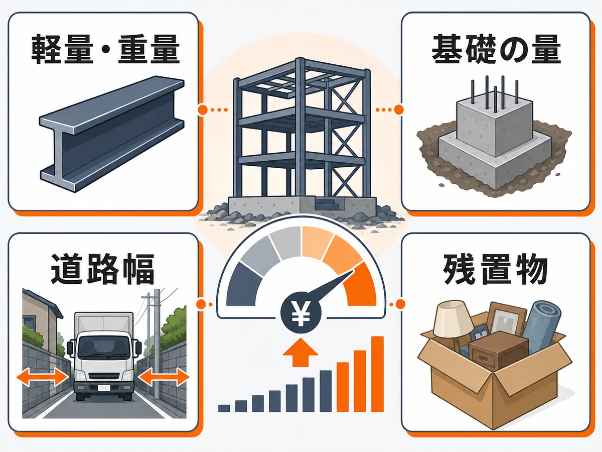 鉄骨造解体の費用を左右する軽量重量や基礎の量などの要因