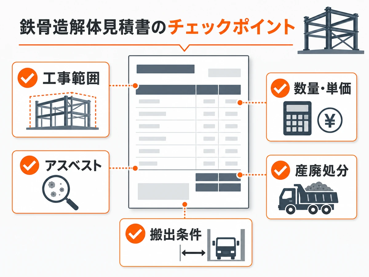 鉄骨造解体の見積書で見る工事範囲や数量単価などのチェック項目
