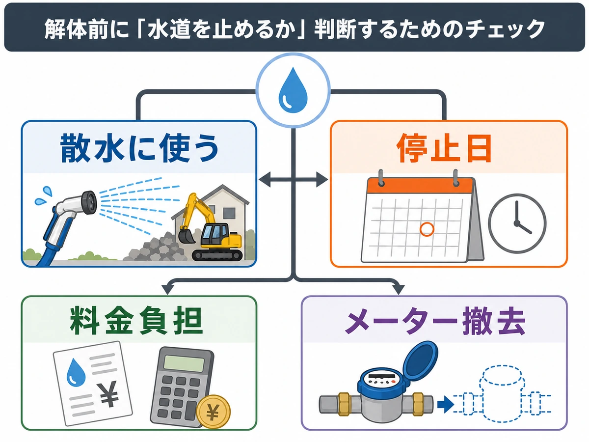 解体工事で水道を残すか停止するかを決める確認図