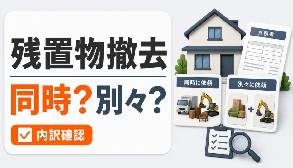 残置物撤去と解体を同時依頼か別々依頼か比較する判断イメージ