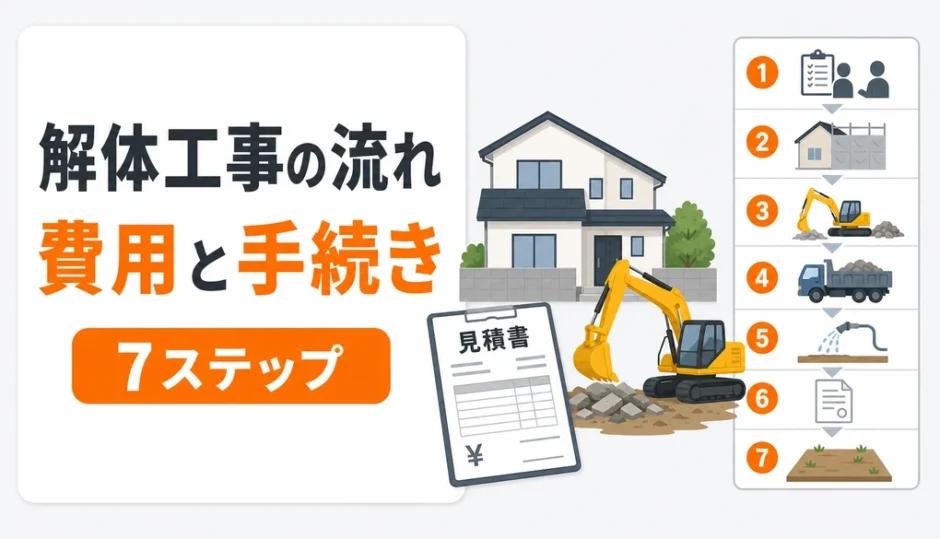 解体工事の流れと費用を7ステップで示す図解