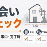 解体工事の立会いチェックで見積・工事中・完了時の確認点を示す図