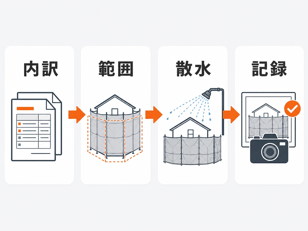解体工事の見積書で確認する内訳・範囲・散水・記録の流れ