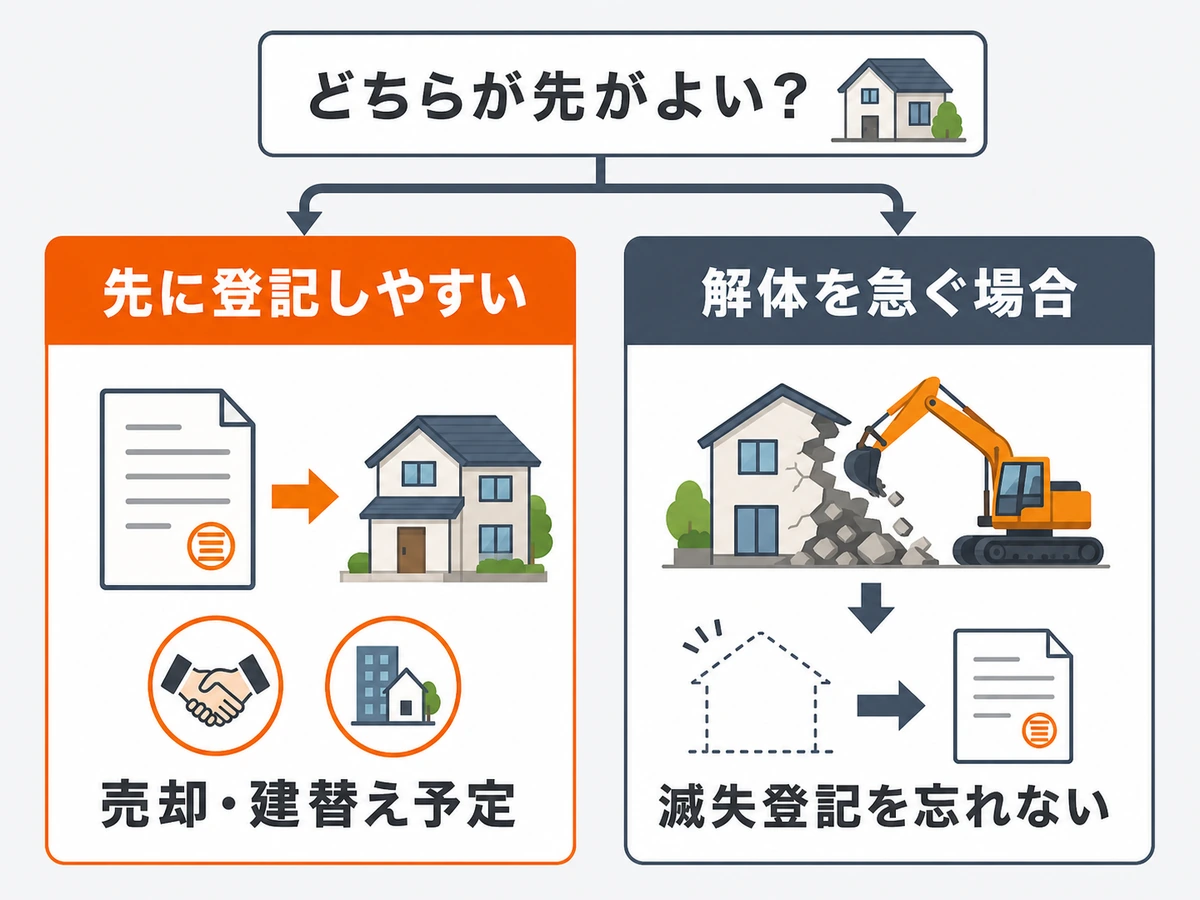 相続登記を先にする場合と解体を急ぐ場合の判断チャート