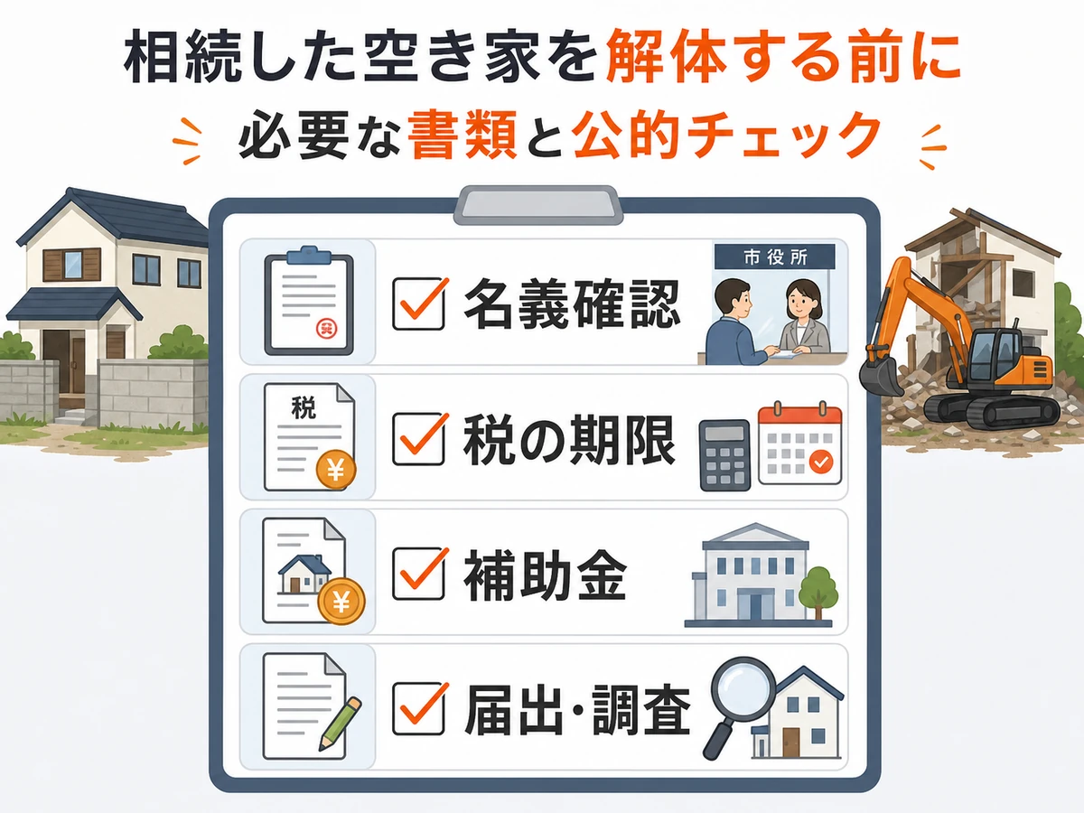 相続空き家を解体する前に確認する名義、税、補助金、届出と調査のチェック項目