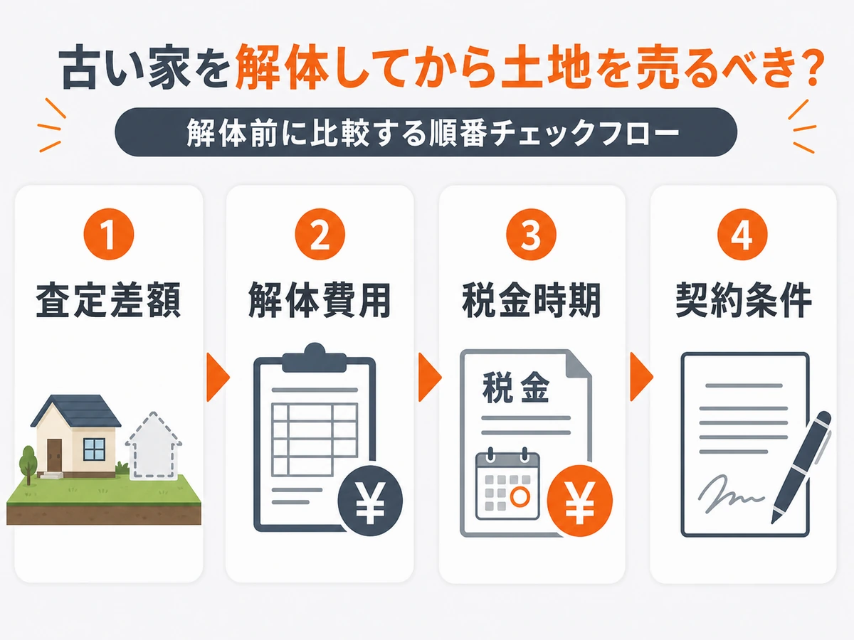 古家を解体する前に査定差額・解体費用・税金時期・契約条件を比べる流れ