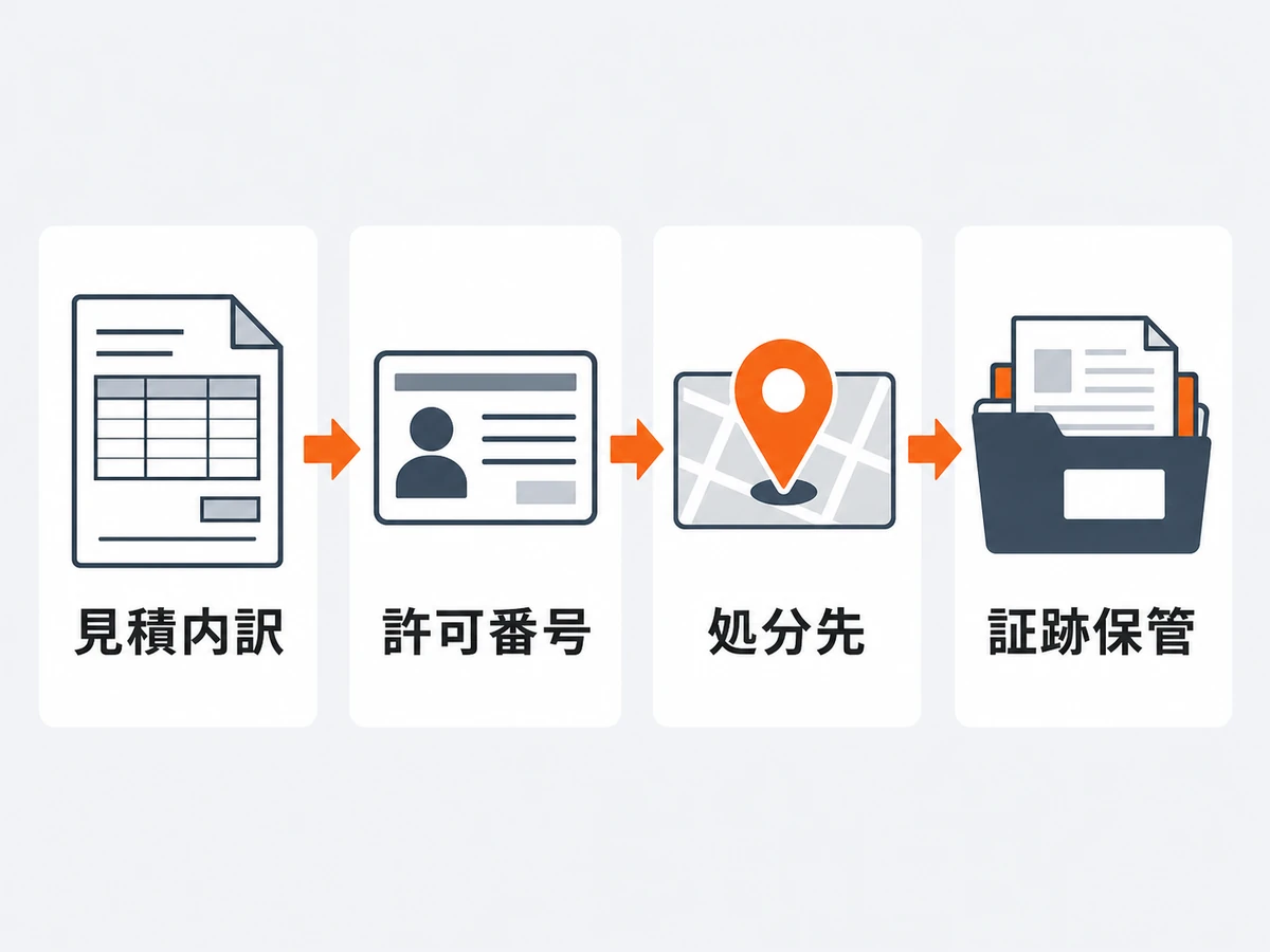 産廃処分で契約前に確認する見積内訳・許可番号・処分先・証跡保管の流れ