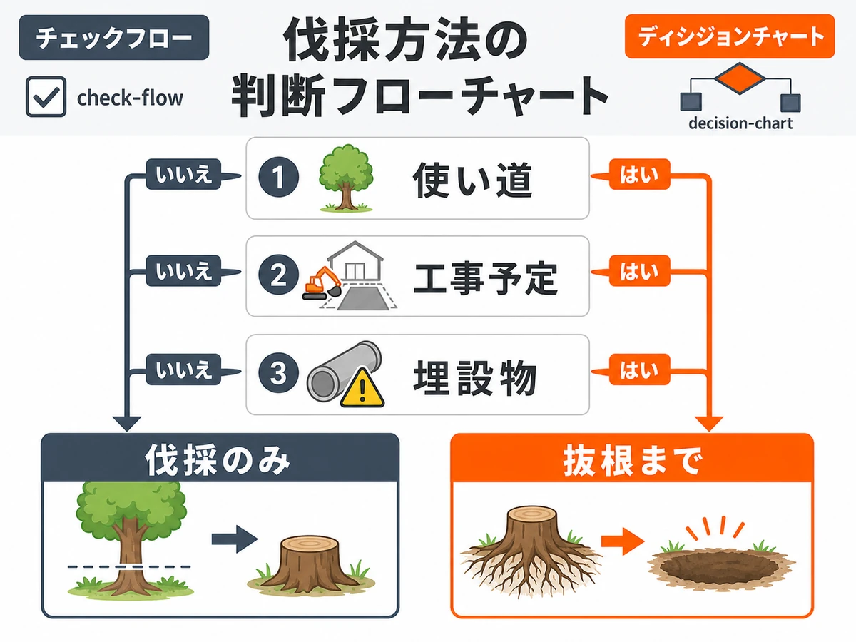 伐採だけか抜根までかを判断する本文図