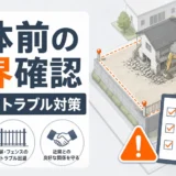 解体前の境界確認と塀・越境トラブル対策を示す図解