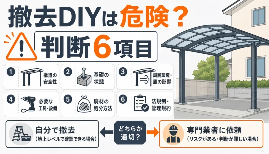 カーポート撤去DIYの危険性と判断6項目を示す図解