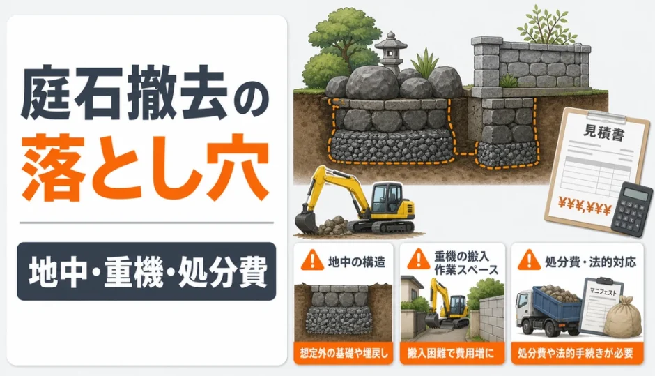 庭石撤去の落とし穴と地中・重機・処分費の確認点