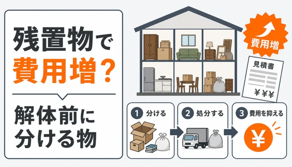 残置物で解体費用が増える前に分ける物を示す図解