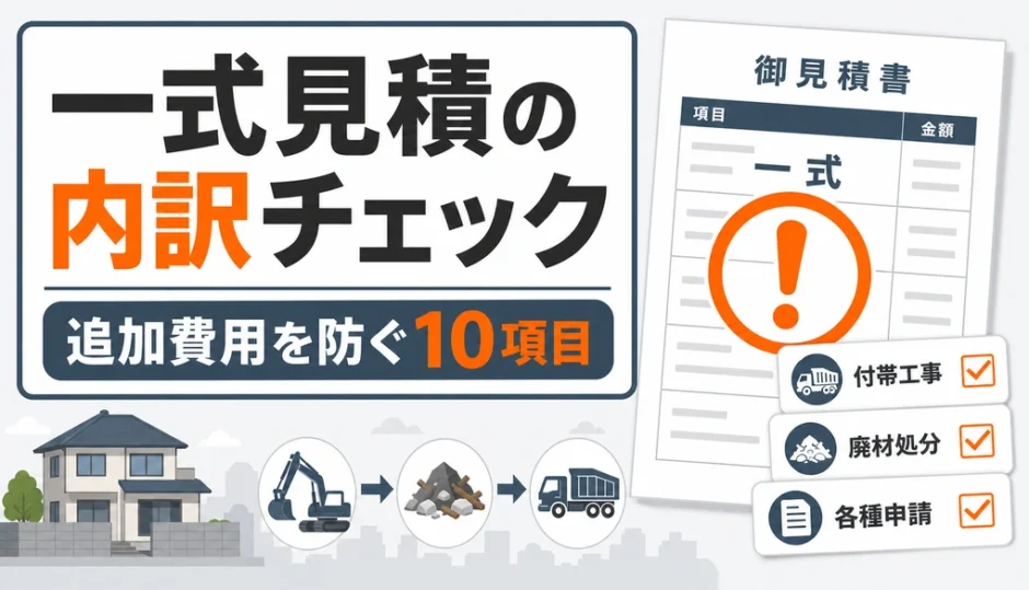 解体見積の一式表記と内訳チェックを示すサムネイル