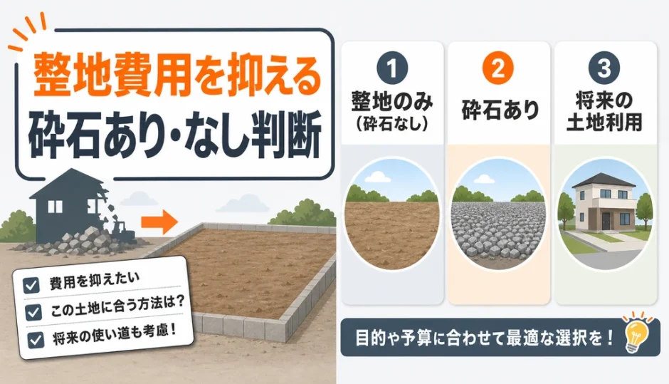 解体後の整地費用と砕石あり・なしの判断を示す図解サムネイル