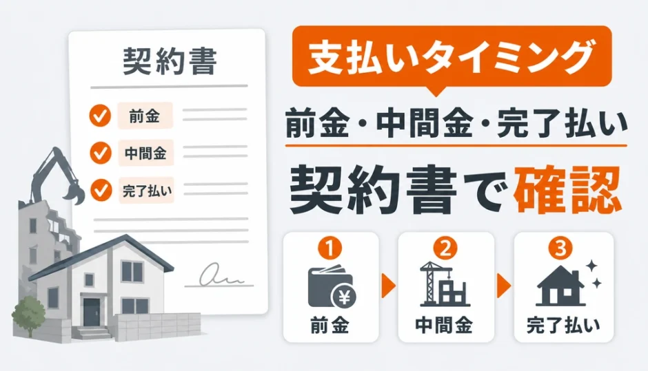 解体工事の支払いタイミングを契約書で確認する図解