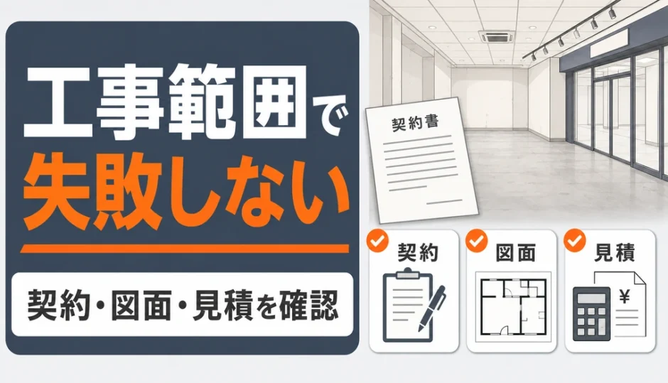 店舗の内装解体と原状回復で工事範囲を確認する説明画像