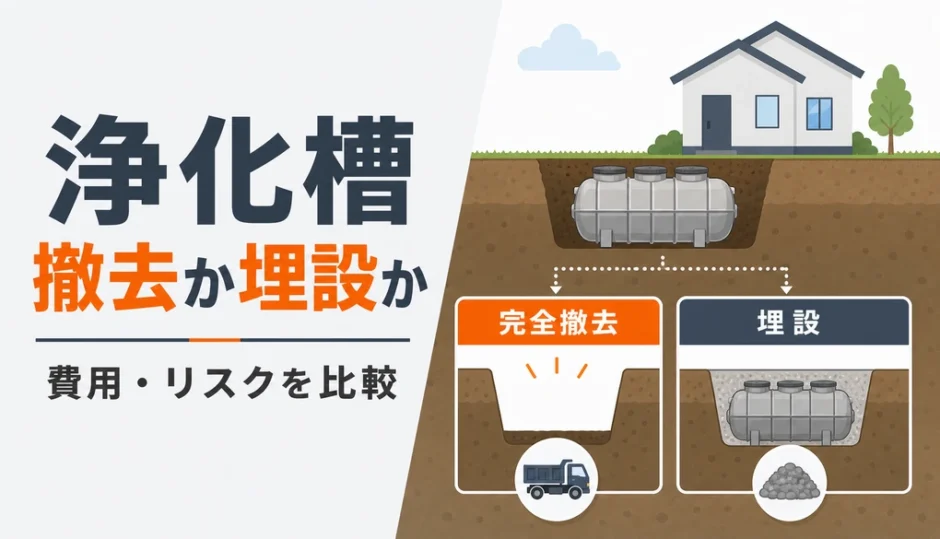 浄化槽を完全撤去するか埋設するかを費用とリスクで比較する図