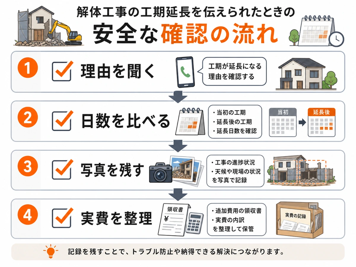 工期延長の理由・日数・写真・実費を順に確認する流れ