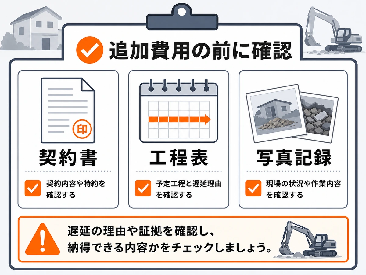 工期延長の追加費用前に契約書・工程表・写真記録を確認するチェックリスト