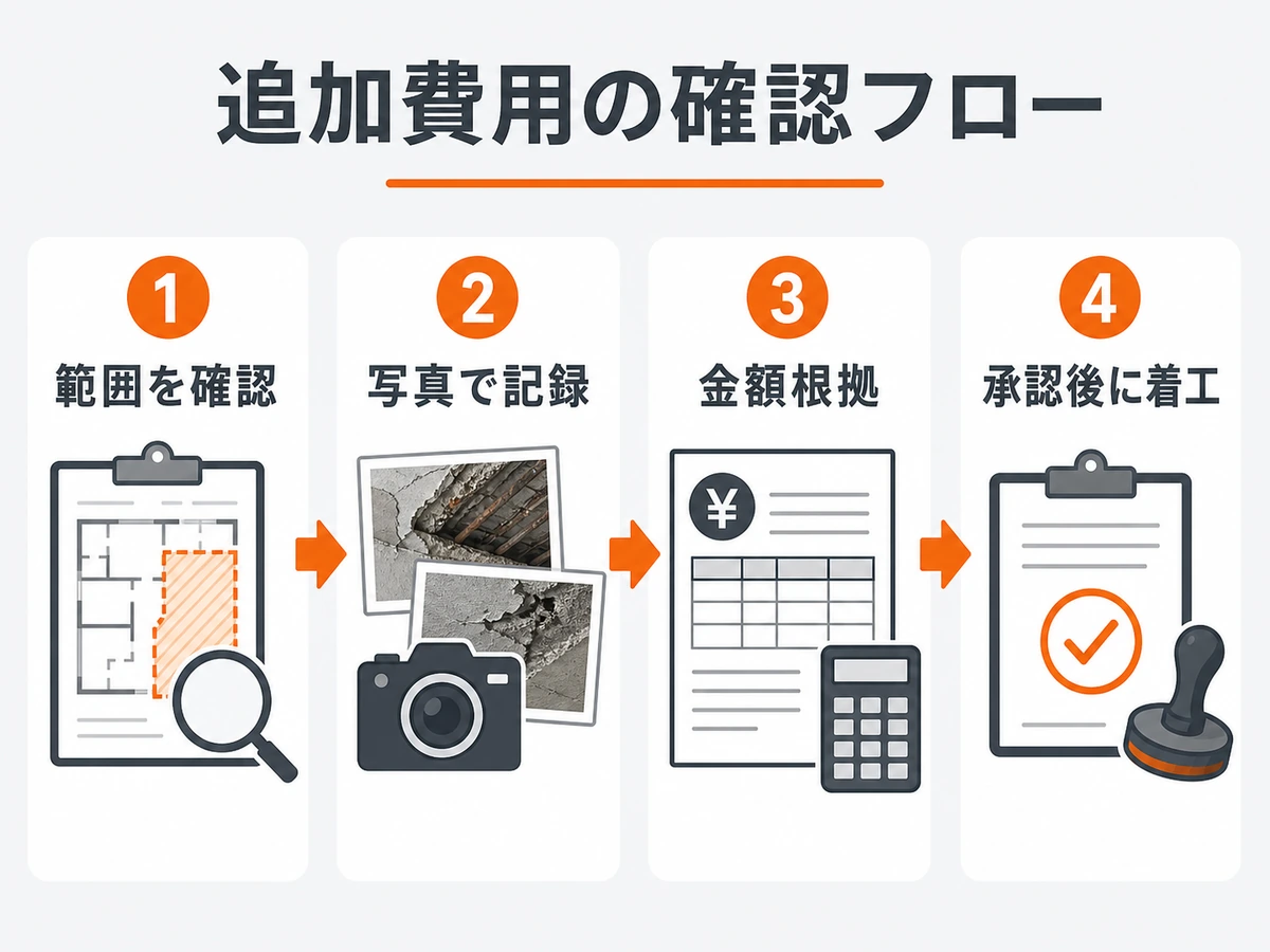 解体工事の追加費用を確認する承認フロー