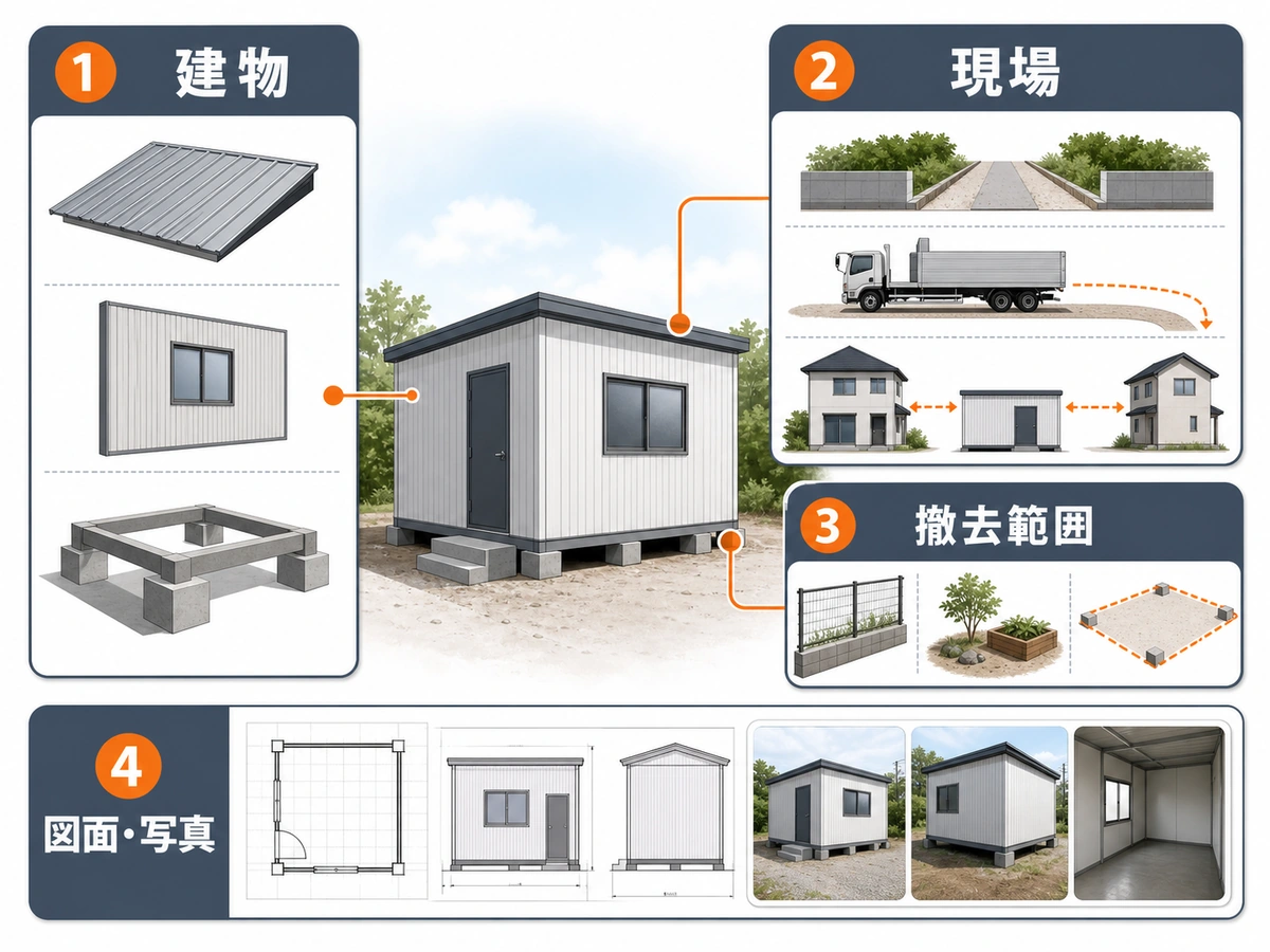 軽量鉄骨住宅の建物・現場・撤去範囲と図面・写真を整理した図