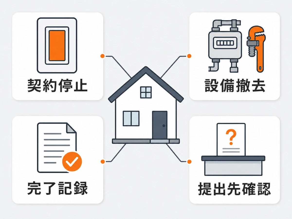 契約停止・設備撤去・完了記録・提出先確認の違い