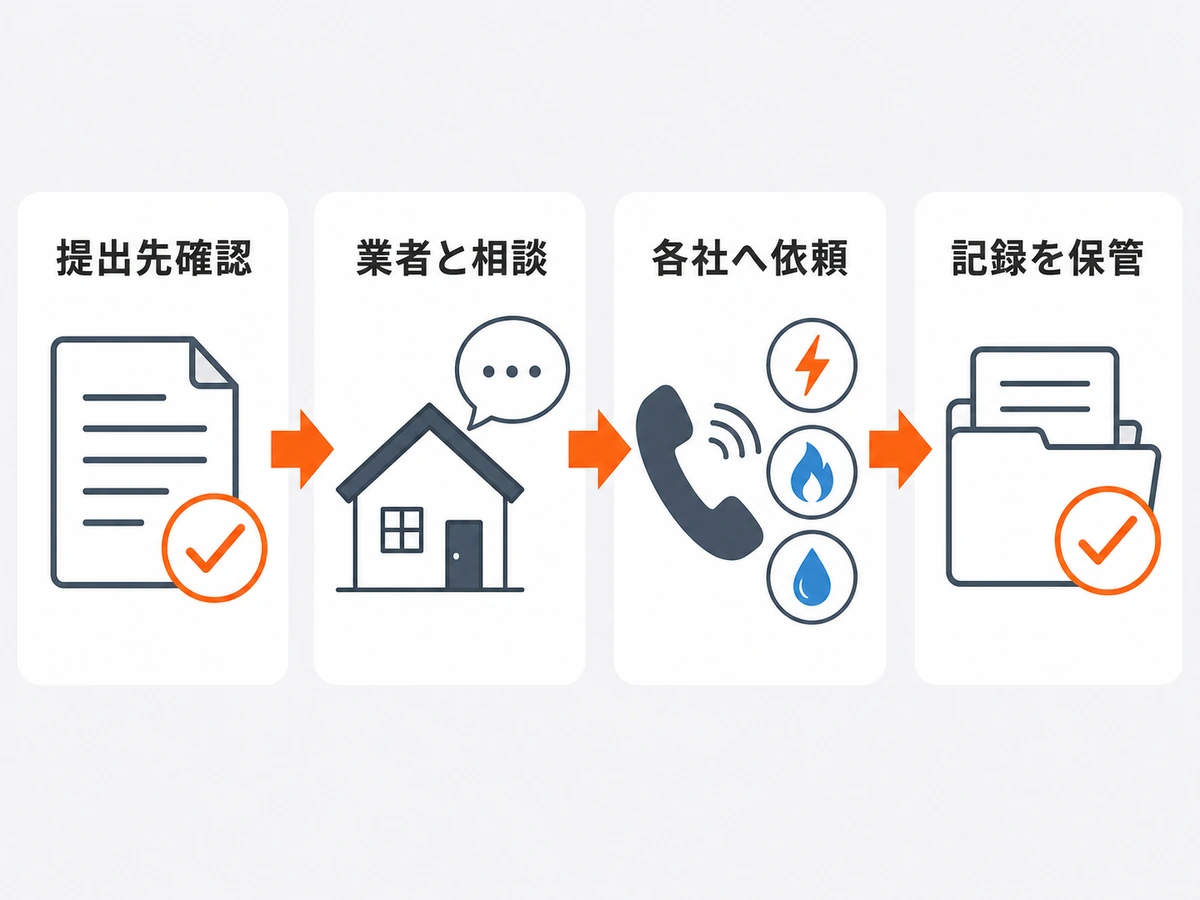 提出先確認から記録保管までのライフライン手続き順