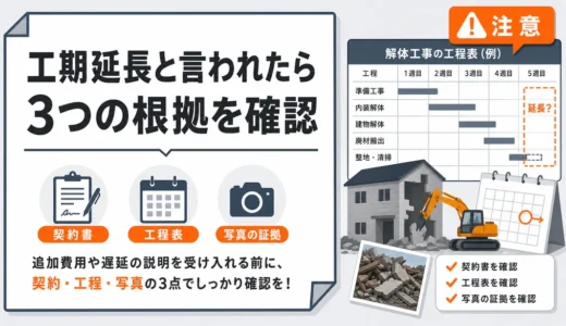 解体工事で工期が延びたら確認すること｜理由・費用・記録の見方