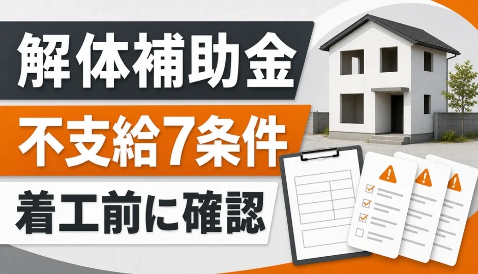 解体補助金が不支給になる7つの確認点を示す図