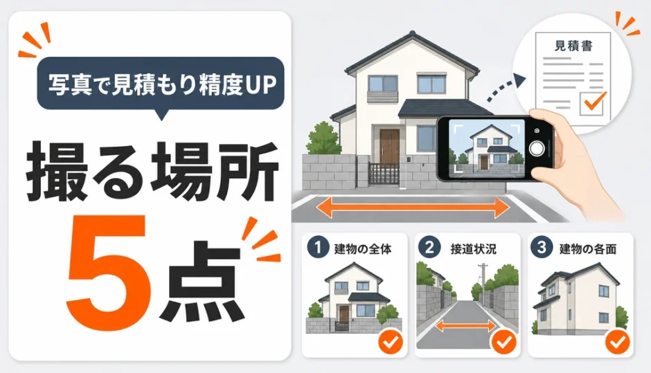 遠方の解体見積もりで撮る場所5点を示すサムネイル
