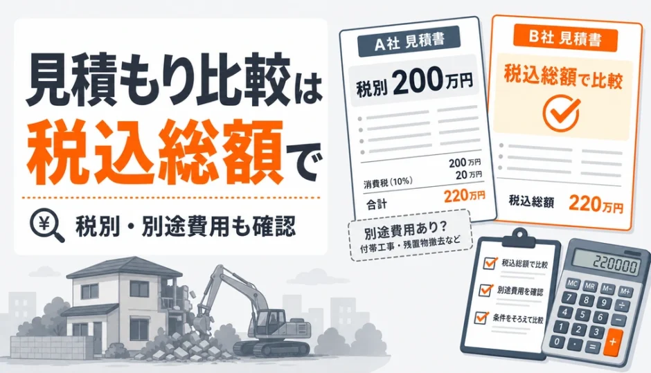 解体見積もりを税込総額で比較するポイントを示すサムネイル