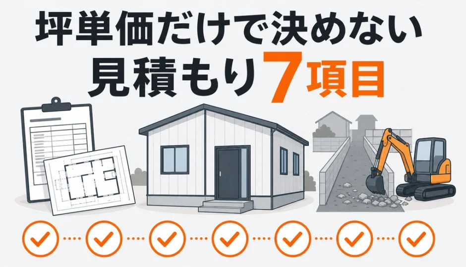 軽量鉄骨住宅の解体見積もりで7項目を確認することを示す図