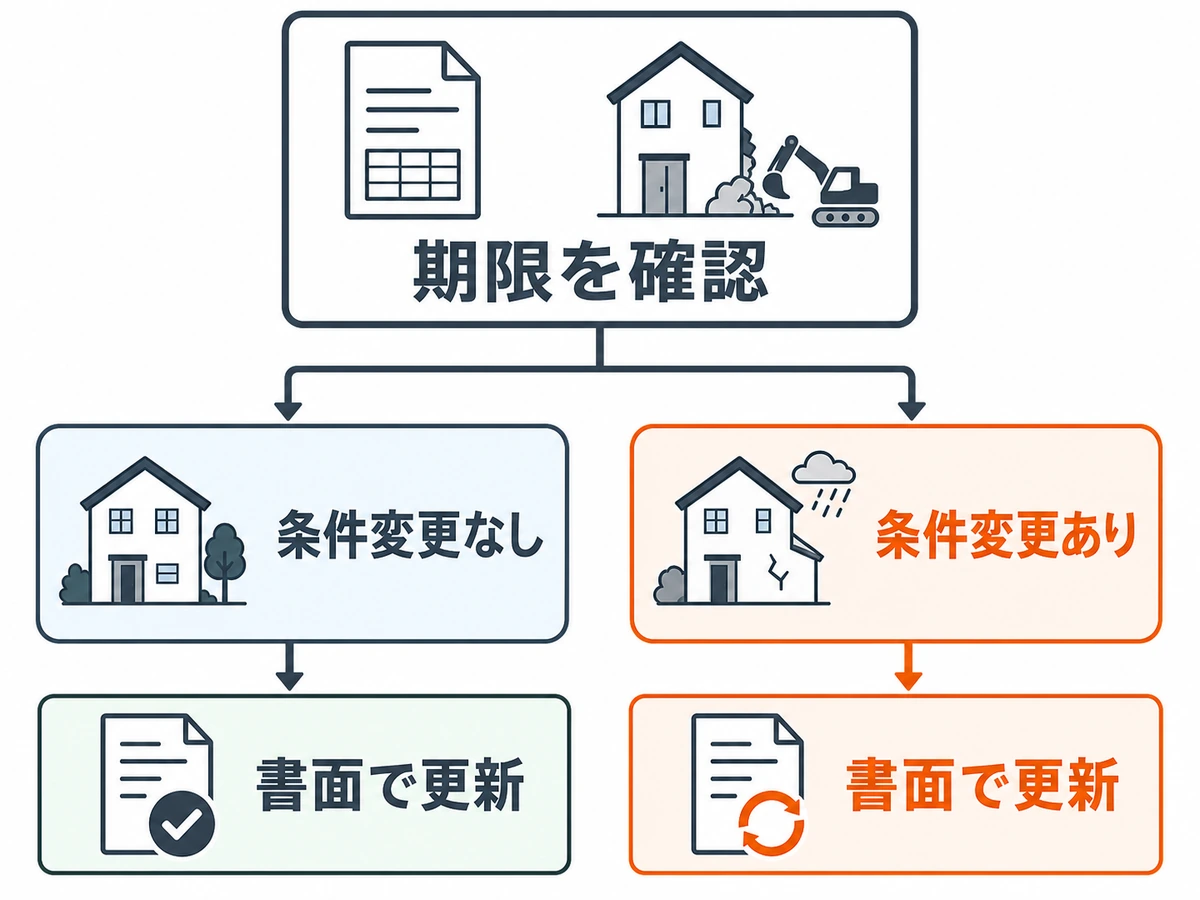 解体見積の期限確認から条件変更の有無を分けて書面更新する判断フロー