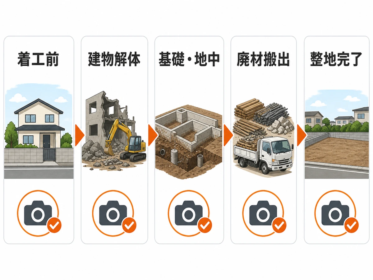 解体工事で写真を残したい着工前から整地完了までの5工程