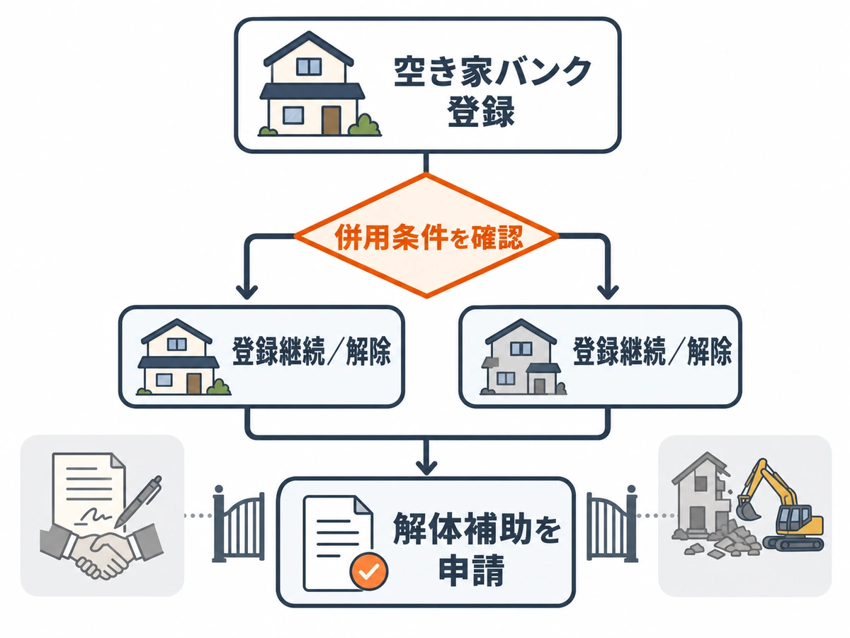空き家バンク登録と解体補助金の関係を自治体に確認する判断チャート