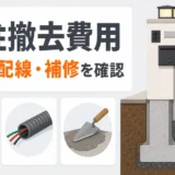 門柱撤去費用は基礎・配線・補修の範囲で変わることを示す図