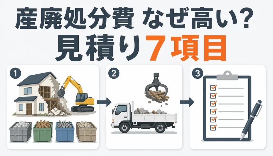 解体工事の産廃処分費が高い理由と見積り7項目を示すサムネイル